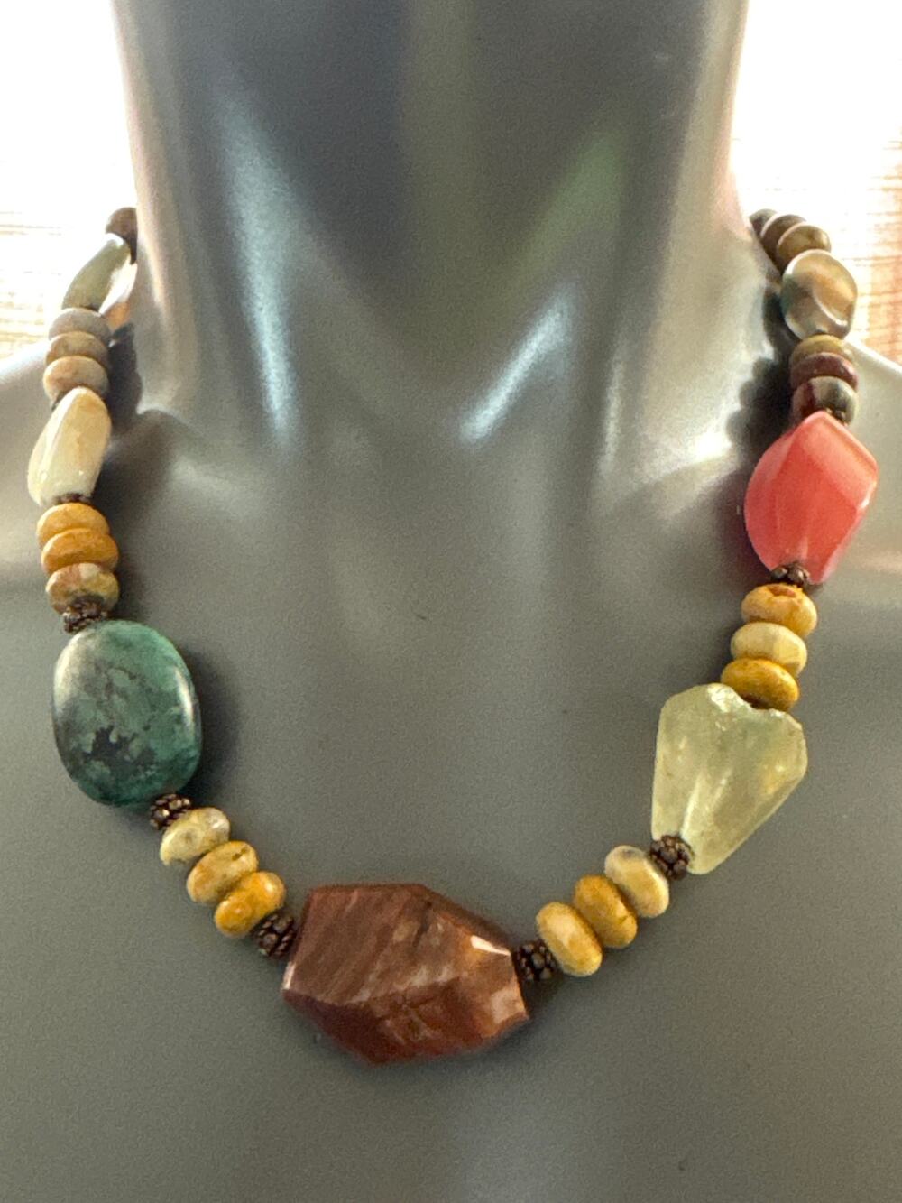 Natural Turquoise, Coral and Other Stones Bevelled & Polished With Toggle Clasp